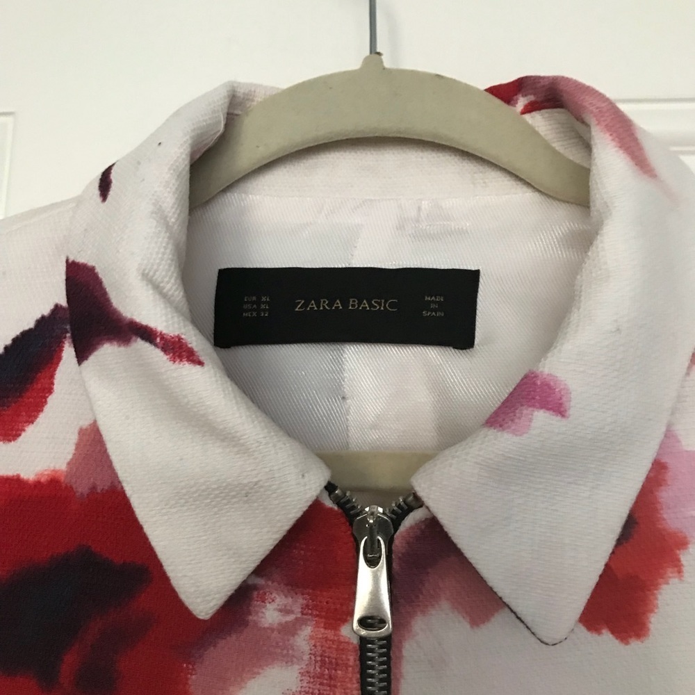 Zara Cotton Abstract Print Floral Moto Jacket XL - Picture 6 of 8